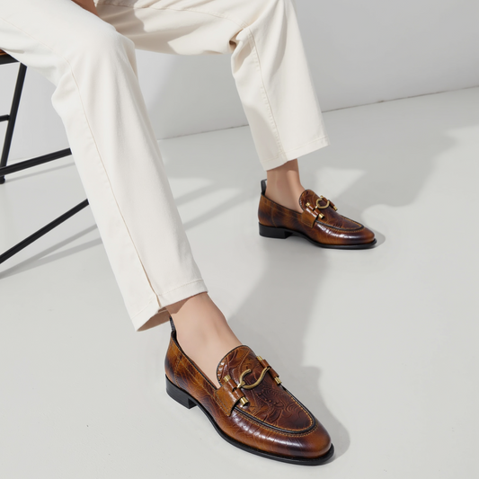 Vintage Brown Embossed Leather Loafers