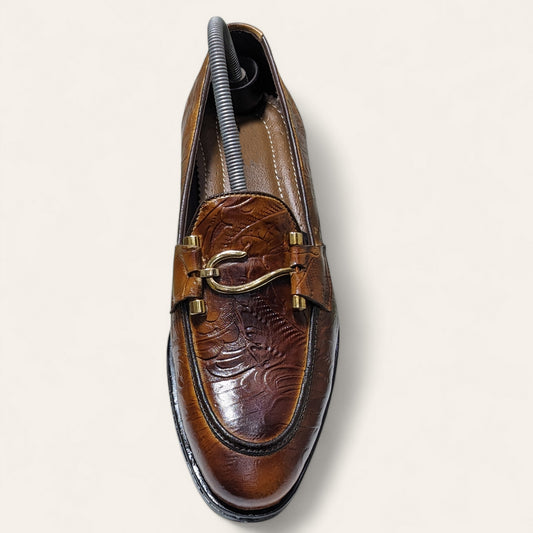 Vintage Brown Embossed Leather Loafers